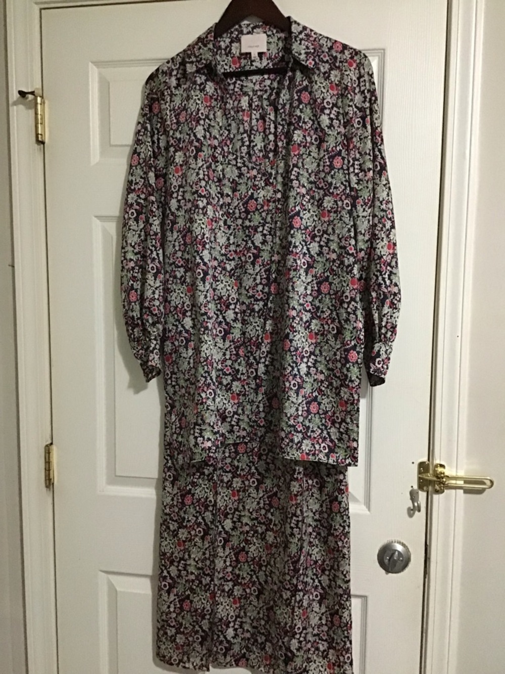 cinq a sept Floral Long Sleeve Maxi Dress in Black and Pink